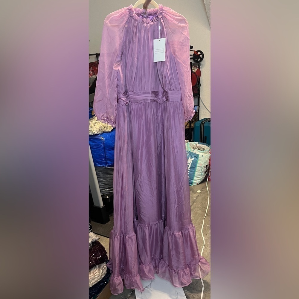 Mac Duggal 68225 Light Purple Chiffon Ruched Illusion Raglan Sleeve Ruffle Gown - Picture 2 of 14